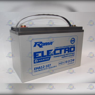 Тяговый аккумулятор для лодочных моторов R-DRIVE ELECTRO MARINE EMA12-107 (12В 107Ач) 30,6 кг (330*173*220) AGM